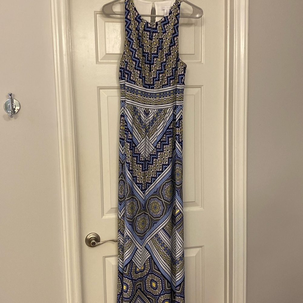 Women’s Blue, White, Yellow Maxi Dress - 8